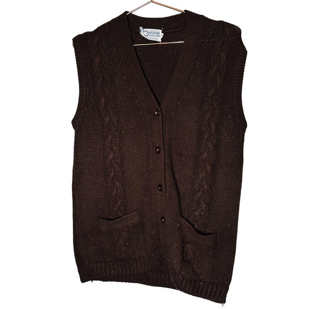 Vintage Hygrade Knitting Mills 100% Virgin Acrylic Brown Button Front Vest sz M